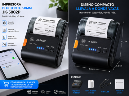 Impresora Bluetooth 58mm JK-5802P - Portátil, rápida y eficiente
